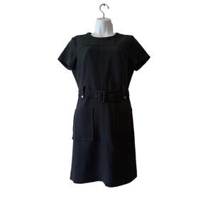 Club Monaco Belted Pocket Dress Vintage Inspired Lined Black Mini Womens Size 4